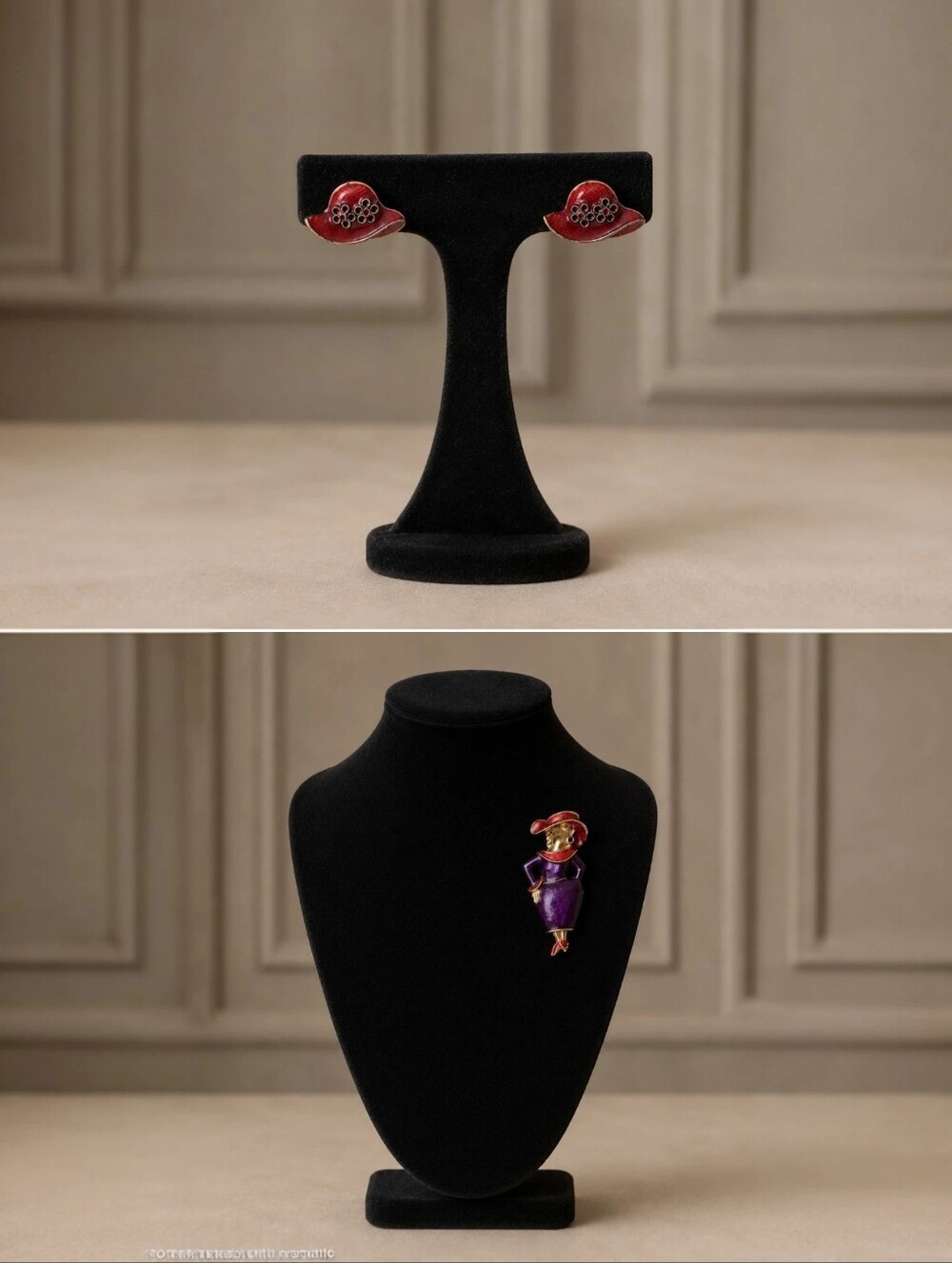 Red Hat Society Earrings & Brooch Set